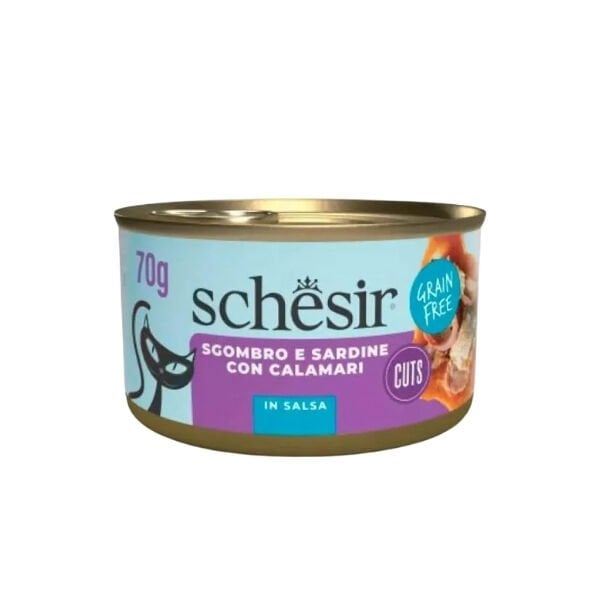 Schesir Sos İçinde Sardalya ve Uskumrulu Yetişkin Konserve Kedi Maması 1 Adet 70 Gr yaş konserve kedi maması
