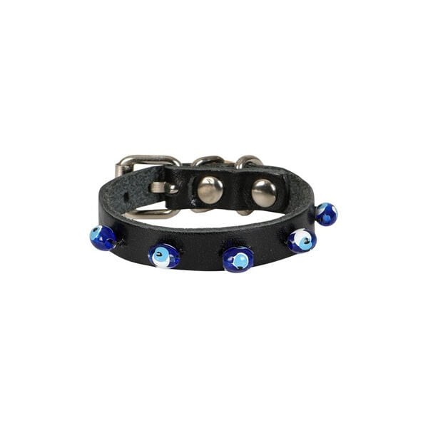 Cattie Boncuklu Deri Küçük Irk Köpek ve Kedi Boyun Tasması Xsmall Siyah 1x12-16 Cm - Kedi Tasması