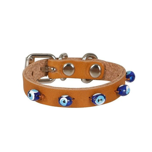 Cattie Boncuklu Deri Küçük Irk Köpek ve Kedi Boyun Tasması Xsmall Camel 1x12-16 Cm - Kedi Tasması