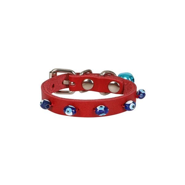 Cattie Boncuklu Deri Küçük Irk Köpek ve Kedi Boyun Tasması Xsmall Kırmızı 1x12-16 Cm - Kedi Tasması