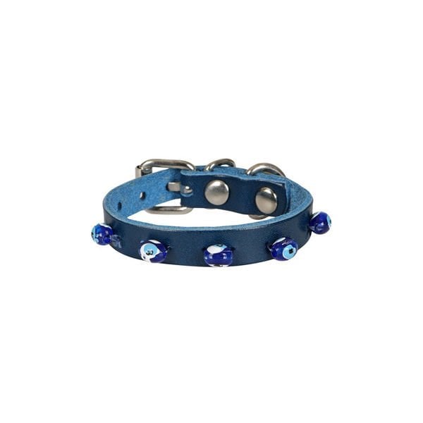 Cattie Boncuklu Deri Küçük Irk Köpek ve Kedi Boyun Tasması Xsmall Royal Mavi 1x12-16 Cm - Kedi Tasması