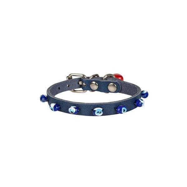 Cattie Boncuklu Deri Küçük Irk Köpek ve Kedi Boyun Tasması Small Royal Mavi 1x16-20 Cm - Kedi Tasması