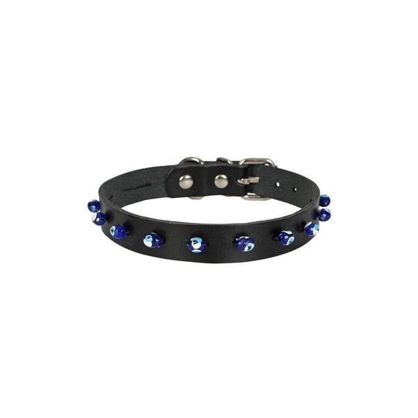 Cattie Boncuklu Deri Küçük Irk Köpek ve Kedi Boyun Tasması Xlarge Siyah 1.5x26-30 Cm - Kedi Tasması