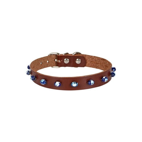 Cattie Boncuklu Deri Küçük Irk Köpek ve Kedi Boyun Tasması Xlarge Kahverengi 1.5x26-30 Cm - Kedi Tasması