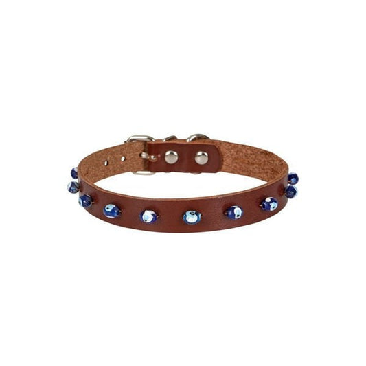 Cattie Boncuklu Deri Küçük Irk Köpek ve Kedi Boyun Tasması Xlarge Kahverengi 1.5x26-30 Cm - Kedi Tasması
