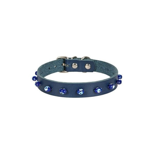 Cattie Boncuklu Deri Küçük Irk Köpek ve Kedi Boyun Tasması Xlarge Royal Mavi 1.5x26-30 Cm - Kedi Tasması