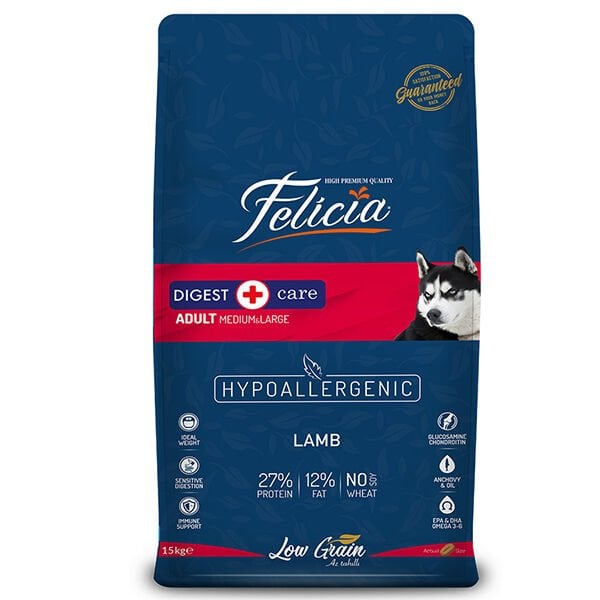 Felicia Düşük Tahıllı Hipoalerjenik Kuzu Etli Orta ve Büyük Irk Yetişkin Köpek Maması 15 Kg - Kuru Köpek Maması