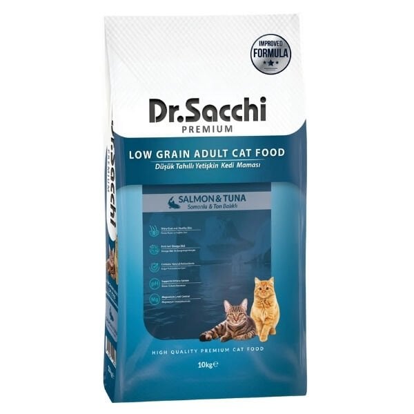 Dr.Sacchi Premium Somonlu ve Ton Balıklı Düşük Tahıllı Yetişkin Kedi Maması 10 Kg - Kuru Kedi Maması