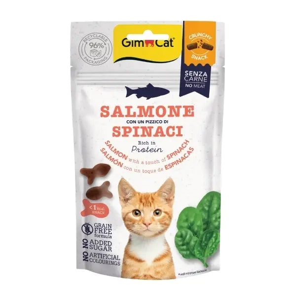 Gimcat Crunchy Snacks Somonlu ve Ispanaklı Tahılsız Kedi Ödül Maması 1 Adet 50 Gr
