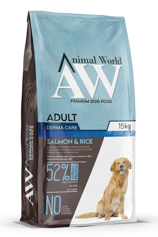 Animal World Derma Care Somonlu ve Pirinçli Yetişkin Köpek Maması 15 Kg - Kuru Köpek Maması