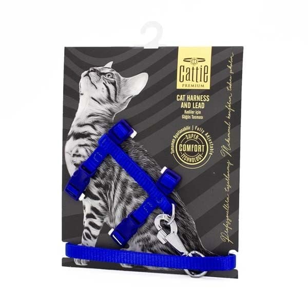 Cattie Kedi Göğüs ve Gezdirme Tasma Takımı Mavi 1x25-40 Cm - Kedi Tasması