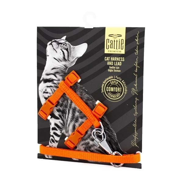 Cattie Kedi Göğüs ve Gezdirme Tasma Takımı Turuncu 1x25-40 Cm - Kedi Tasması