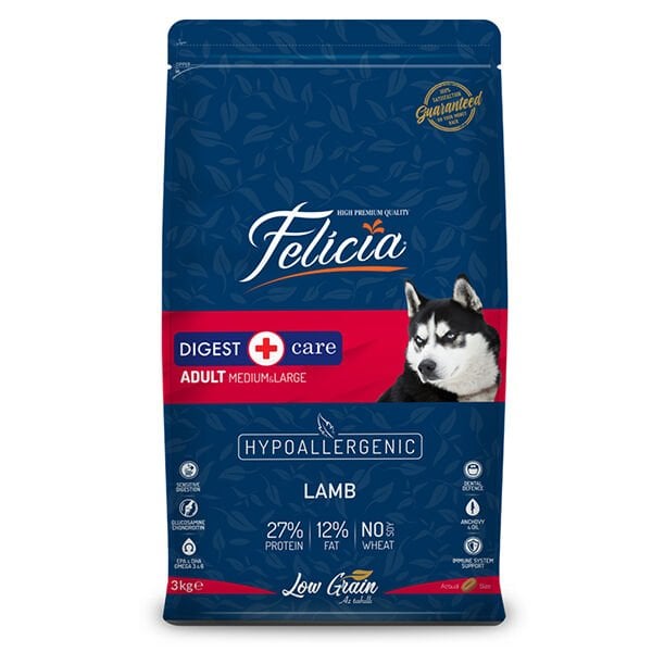 Felicia Düşük Tahıllı Hipoalerjenik Kuzu Etli Orta ve Büyük Irk Yetişkin Köpek Maması 3 Kg - Kuru Köpek Maması