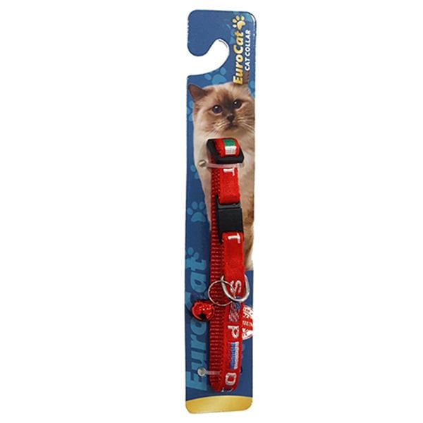 Eurocat Bayrak Desenli Kedi Boyun Tasması Kırmızı 10 Mm 28 Cm - Kedi Tasması