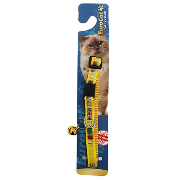 Eurocat Bayrak Desenli Kedi Boyun Tasması Sarı 10 Mm 28 Cm - Kedi Tasması