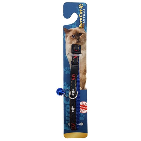 Eurocat Balık Desenli Kedi Boyun Tasması 1 Adet Mavi/Siyah 10 Mm 28 Cm - Kedi Tasması