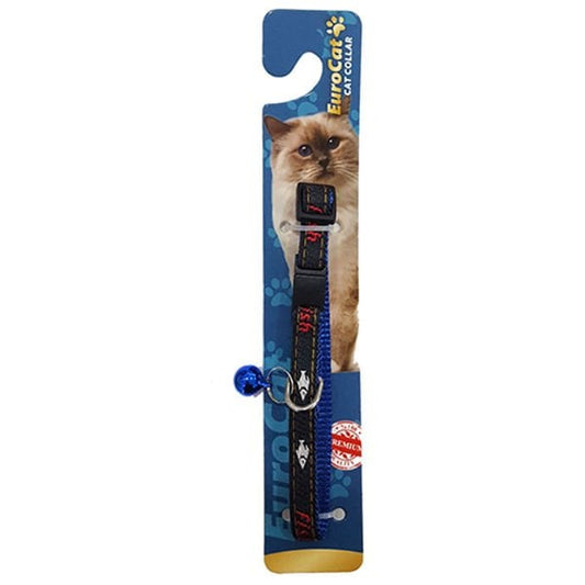 Eurocat Balık Desenli Kedi Boyun Tasması 1 Adet Mavi/Siyah 10 Mm 28 Cm - Kedi Tasması