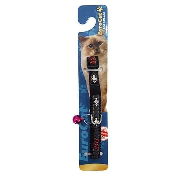 Eurocat Balık Desenli Kedi Boyun Tasması 1 Adet Siyah 10 Mm 28 Cm - Kedi Tasması