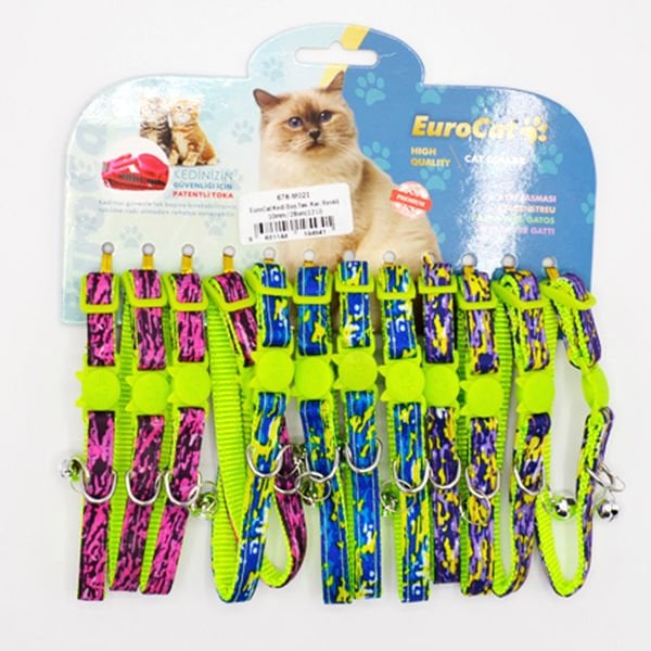 Eurocat Desenli Kedi Boyun Tasması Yeşil 12 Adet 10 Mm 28 Cm - Kedi Tasması