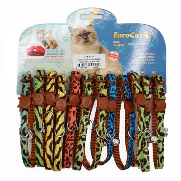 Eurocat Leopar Desenli Kedi Boyun Tasması 12 Adet 10 Mm 28 Cm Renkli - Kedi Tasması