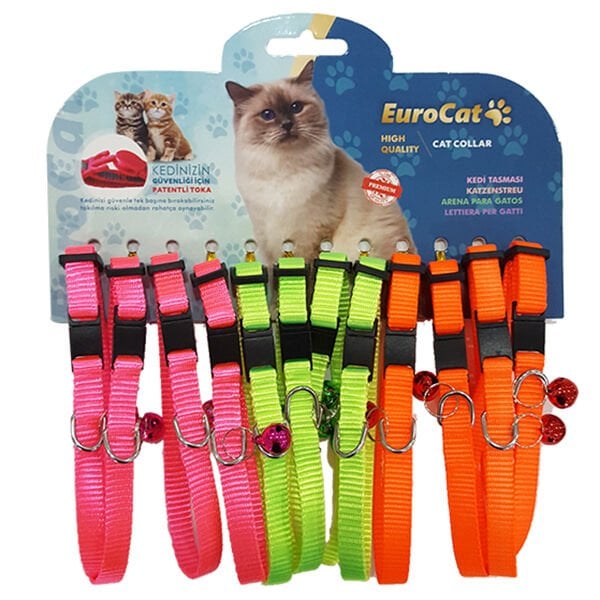 Eurocat Çıngıraklı Kedi Boyun Tasması Renkli 12 Adet 10 Mm 28 Cm - Kedi Tasması