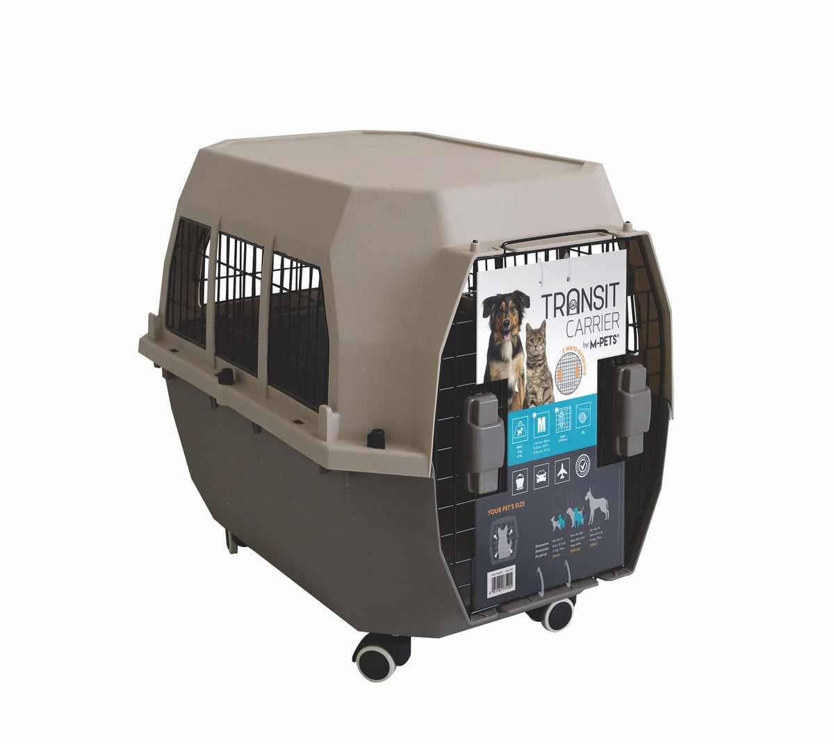 M-Pets Transit Carrier Iata Tekerlekli Kedi ve Köpek Taşıma Çantası 72.6x54.5x53 Cm Kahverengi Medium - Kedi Aksesuarı