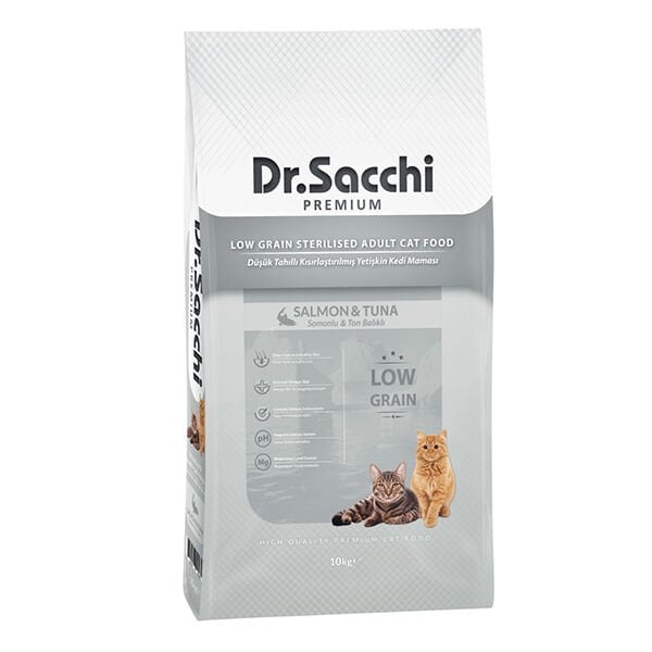 Dr.Sacchi Premium Düşük Tahıllı Somonlu ve Ton Balıklı Kısırlaştırılmış Kedi Maması 10 Kg - Kuru Kedi Maması