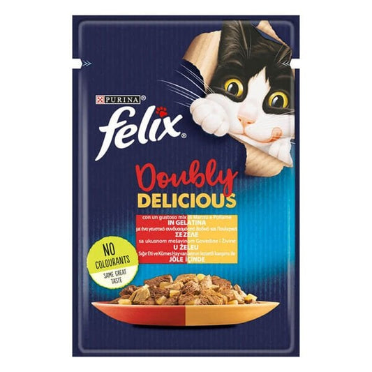 Felix Taze Sığır Etli ve Kümes Hayvanlı Jöleli Pouch Yetişkin Yaş Kedi Maması 1 Adet 85 Gr