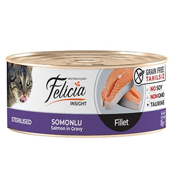 Felicia Tahılsız Somonlu Fileto Kısırlaştırılmış Konserve Kedi Maması 1 Adet 85 Gr yaş konserve kedi maması