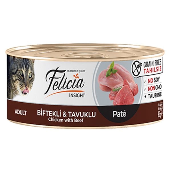 Felicia Tahılsız Biftekli Tavuklu Kıyılmış Yetişkin Konserve Kedi Maması 1 Adet 85 Gr yaş konserve kedi maması
