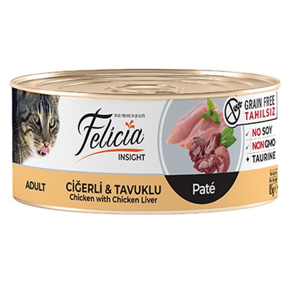 Felicia Tahılsız Ciğerli Tavuklu Kıyılmış Yetişkin Konserve Kedi Maması 1 Adet 85 Gr yaş konserve kedi maması