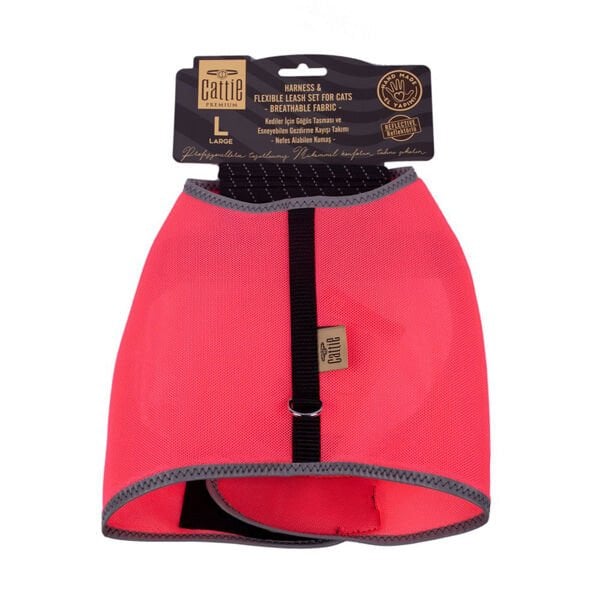Cattie Havalı Dokuma Kedi Göğüs ve Gezdirme Takımı Large Pembe 1.5x30-40 Cm - Kedi Tasması