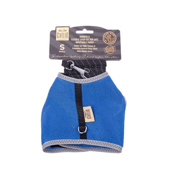 Cattie Havalı Dokuma Kedi Göğüs ve Gezdirme Takımı Small Royal Mavi 1x20-30 Cm - Kedi Tasması