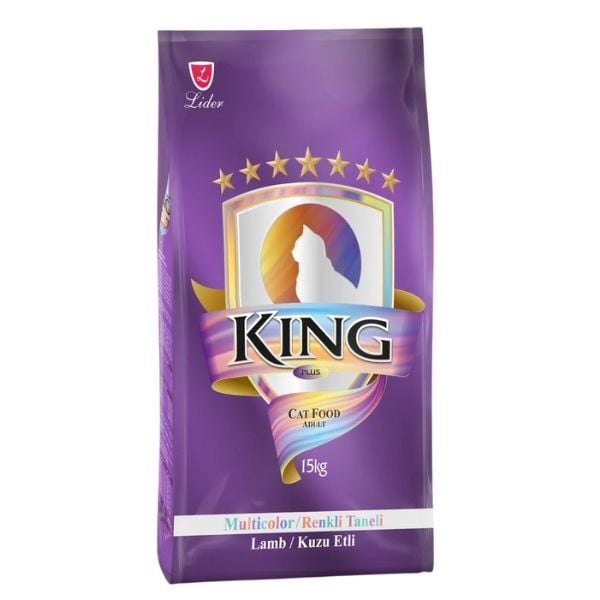 King Multicolor Renkli Taneli Kuzu Etli Yetişkin Kedi Maması 15 Kg - Kuru Kedi Maması