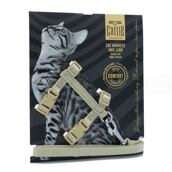 Cattie Kedi Göğüs ve Gezdirme Tasma Takımı Haki 1x25-40 Cm - Kedi Tasması