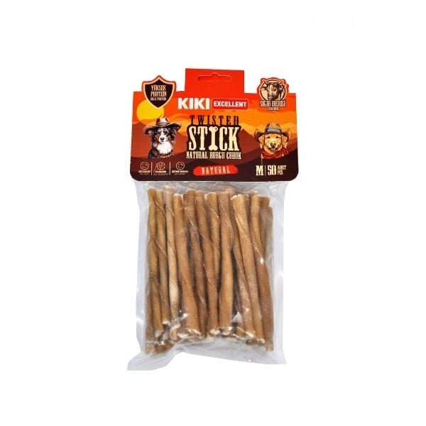 Kiki Excellent Sığır Derisinden Naturel Burgu Çubuk Kemik Köpek Ödülü 50 Adet - Köpek Ödül Maması