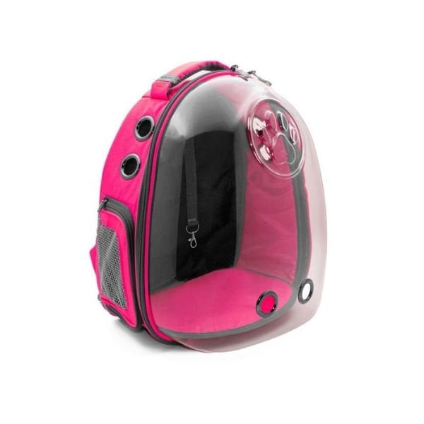 Cattie Şeffaf Kedi ve Küçük Irk Köpek Taşıma Sırt Çantası Pembe 25x30x40 Cm - Kedi Aksesuarı