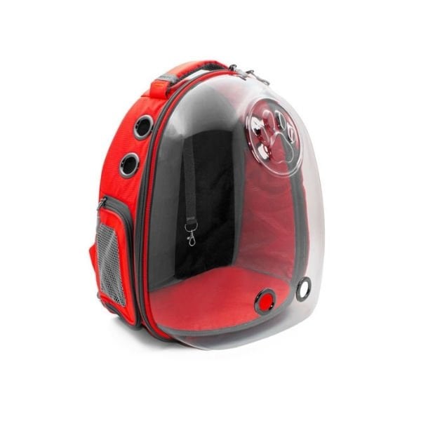 Cattie Şeffaf Kedi ve Küçük Irk Köpek Taşıma Sırt Çantası Kırmızı 25x30x40 Cm - Kedi Aksesuarı