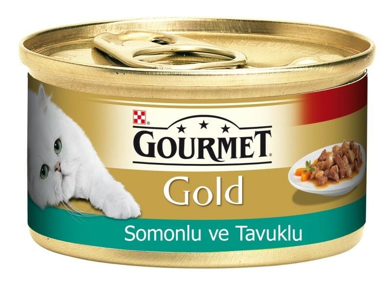Gourmet Gold Somon ve Tavuklu Yetişkin Konserve Kedi Maması 1 Adet 85 Gr yaş konserve kedi maması