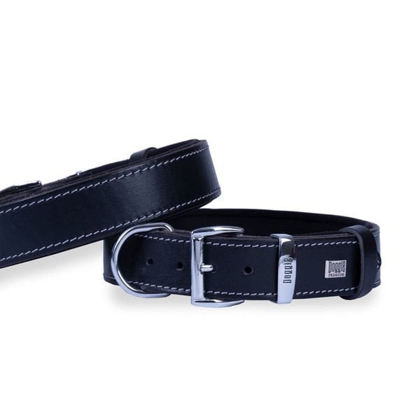 Doggie Konfor Deri Köpek Boyun Tasması Medium Siyah 3.5x52 60 Cm - Köpek Tasması