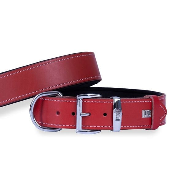 Doggie Konfor Deri Köpek Boyun Tasması Medium Kırmızı 4x52 60 Cm - Köpek Tasması