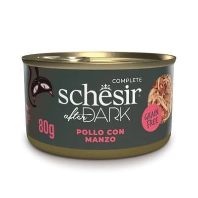 Schesir After Dark Et Suyu içinde Tavuklu ve Sığır Etli Yetişkin Kedi Konservesi 1 Adet 80 Gr yaş konserve kedi maması