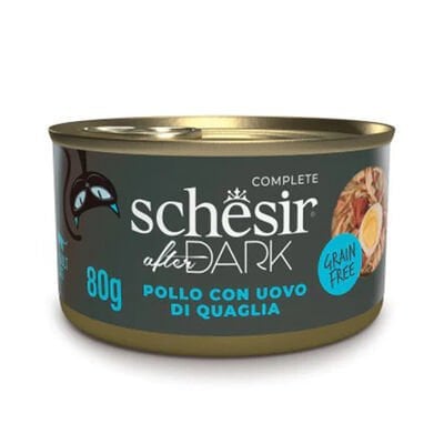 Schesir After Dark Et Suyu içinde Tavuklu ve Bıldırcın Yumurtalı Yetişkin Kedi Konservesi 1 Adet 80 Gr yaş konserve kedi maması