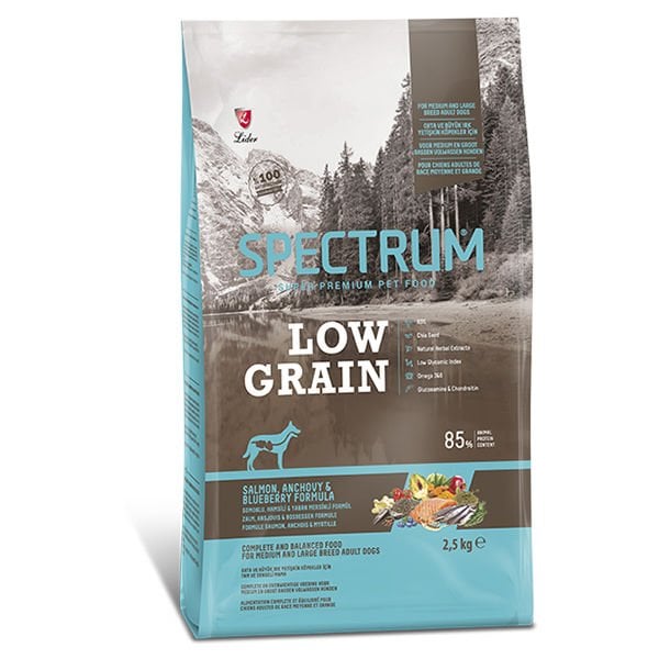 Spectrum Düşük Tahıllı Somonlu Hamsili ve Yaban Mersinli Orta ve Büyük Irk Yetişkin Köpek Maması 2.5 Kg - Kuru Köpek Maması