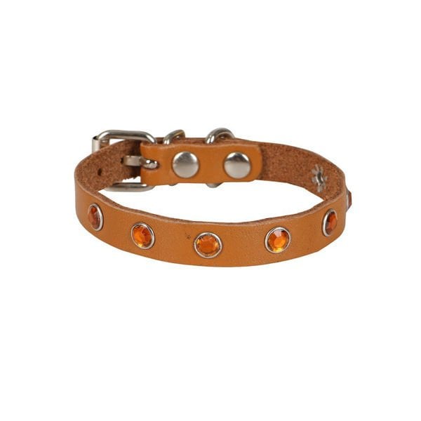 Cattie Gerçek Deriden Taşlı Kedi Boyun Tasması Small Camel 1x16-20 Cm - Kedi Tasması