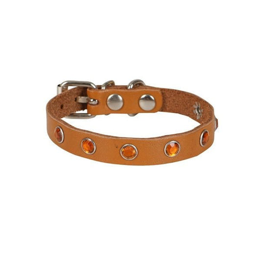 Cattie Gerçek Deriden Taşlı Kedi Boyun Tasması Small Camel 1x16-20 Cm - Kedi Tasması