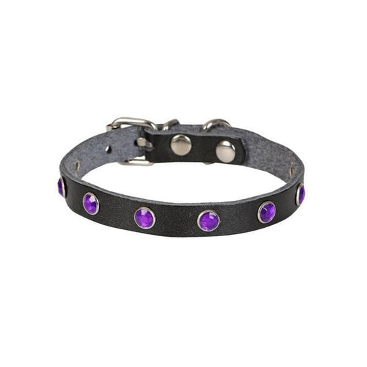 Cattie Gerçek Deriden Taşlı Kedi Boyun Tasması Medium Siyah 1x20-23 Cm - Kedi Tasması