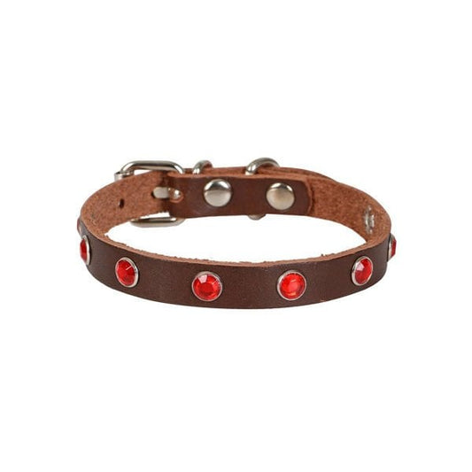 Cattie Gerçek Deriden Taşlı Kedi Boyun Tasması Medium Kahverengi 1x20-23 Cm - Kedi Tasması