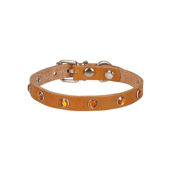 Cattie Gerçek Deriden Taşlı Kedi Boyun Tasması Medium Camel 1x20-23 Cm - Kedi Tasması