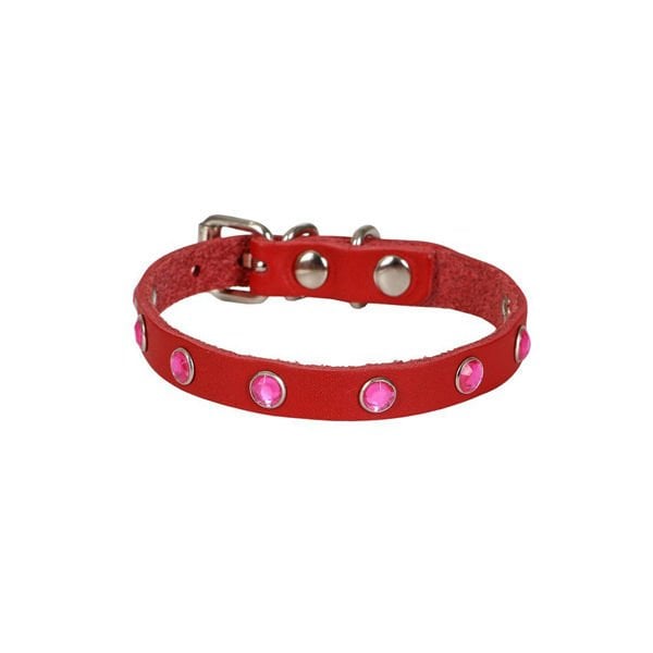 Cattie Gerçek Deriden Taşlı Kedi Boyun Tasması Medium Kırmızı 1x20-23 Cm - Kedi Tasması